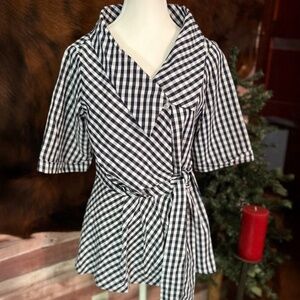 Philosophy Blue & White Checked Blouse w/ Waist Tie
